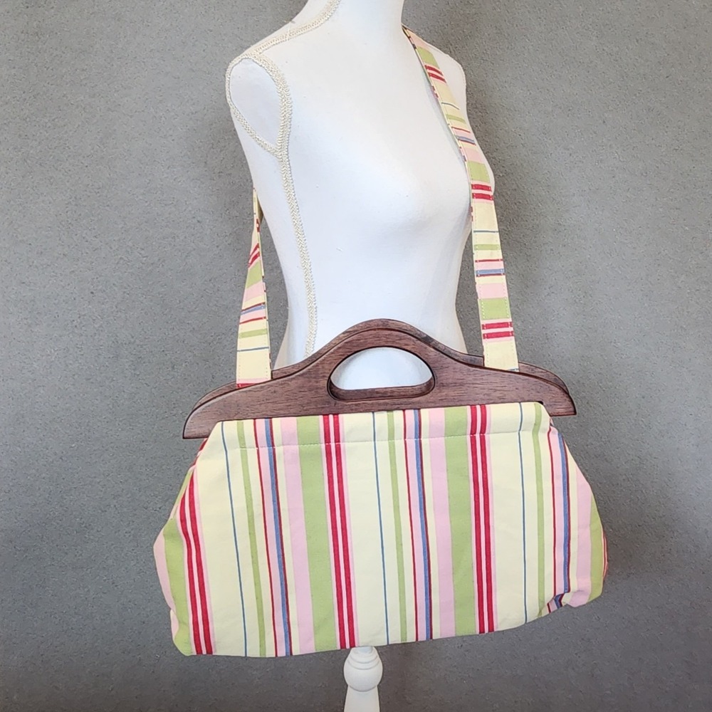 ArtBin‎ Project Tote Striped Shoulder Bag Wooden Handles Knitting Crochet Quilt